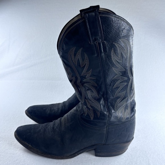 VTG Justin Cowboy Boots 11 D Black Elephant 70s? USA Made Rockabilly Western - Picture 2 of 8